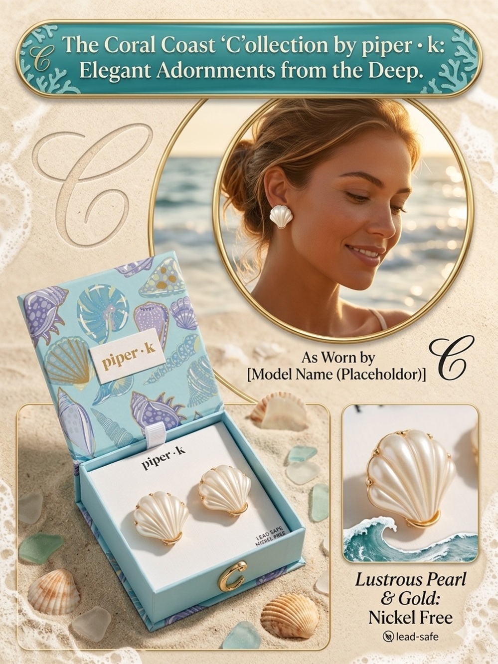 🎁piper-k Lustrous Pearl Shell Earrings in Gold-tone (Nickel Free) - NIB